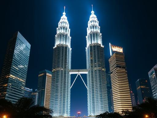 Petronas Twin Towers illuminated at night in Kuala Lumpur